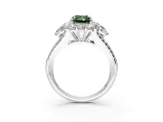 Halo Engagement Ring Setting for Fancy Green Radiant Cut Center with Two-Strand Split Shank and Prong Head in Platinum