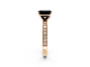 Milgrain Pave Engagement Ring Setting for Fancy Black Emerald Cut Center with Accent Band and Prong Head in Rose Gold