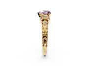 Solitaire Engagement Ring Setting for Fancy Pink Heart-Shaped Center with Filigree Band and Prong Head in Yellow Gold