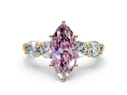 5 Stone Engagement Ring Setting for Fancy Pink Marquise Center with Graduated Accents and Prong Head in Yellow Gold