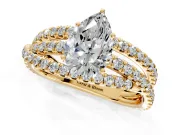 Solitaire Engagement Ring Setting for Pear-Shaped Center with Woven 3-Strand Pave Band and Prong Head in Yellow Gold