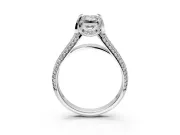 Solitaire Engagement Ring Setting for Emerald Cut Center with Accented Split Shank and Prong Head in Platinum