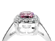 Floral Halo Engagement Ring Setting for Fancy Pink Emerald Cut Center with Large Halo Accents and Prong Head in Sterling Silver