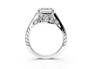 Cathedral Engagement Ring Setting for Asscher Cut Center with Antique-Style Pave Band and Prong Head in Sterling Silver