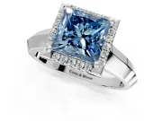 Halo Engagement Ring Setting for Fancy Blue Princess Cut Center with Knife Ridge Cathedral Band and Prong Head in Platinum