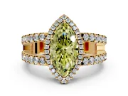 Halo Engagement Ring Setting for Fancy Yellow Marquise Center with Wide-Open Pave Split Shank and Prong Head in Yellow Gold