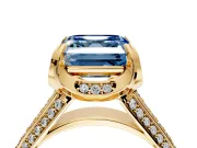 Solitaire Engagement Ring Setting for Fancy Blue Asscher Cut Center with Accented Split Shank and Prong Head in Yellow Gold