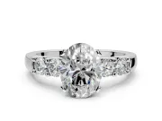 5 Stone Engagement Ring Setting for Oval Center with Plain Band and Prong Head in Platinum