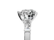 3 Stone Engagement Ring Setting for Heart-Shaped Center with Channel Baguette Accents and Prong Head in Sterling Silver