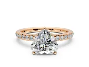 Solitaire Engagement Ring Setting for Heart-Shaped Center with Fine Pave Band and Prong Head in Rose Gold