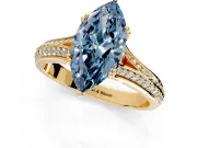 Solitaire Engagement Ring Setting for Fancy Blue Marquise Center with Pave Rail Split Shank and Prong Head in Yellow Gold