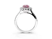 Milgrain Floral Halo Engagement Ring Setting for Fancy Pink Radiant Cut Center with Pave Band and Prong Head in Platinum