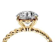 Solitaire Engagement Ring Setting for Round Cut Center with Plain Twisted Rope Band and Prong Head in Yellow Gold
