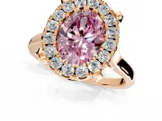 Single Halo Engagement Ring Setting for Fancy Pink Oval Center with Corner Claws, Plain Band and Prong Head in Rose Gold