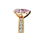 Solitaire Engagement Ring Setting for Fancy Pink Pear-Shaped Center with Milgrain-Edged Pave Band and Prong Head in Yellow Gold