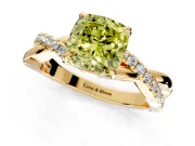 Crossover Engagement Ring Setting for Fancy Yellow Cushion Cut Center with Pave and Plain Strands and Prong Head in Yellow Gold