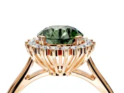 Starburst Halo Engagement Ring Setting for Fancy Green Round Cut Center with Thin Round-Wire Band and Prong Head in Rose Gold