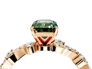 Solitaire Engagement Ring Setting for Fancy Green Emerald Cut Center with Bar-Station Pave Twist and Prong Head in Rose Gold