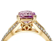 Solitaire Engagement Ring Setting for Fancy Pink Radiant Cut Center with Pave Rail Split Shank and Prong Head in Yellow Gold