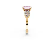 Cluster Engagement Ring Setting for Fancy Pink Asscher Cut Center with 2-Row Shoulder Clusters and Prong Head in Yellow Gold
