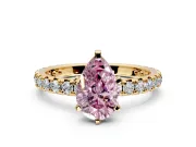 Solitaire Engagement Ring Setting for Fancy Pink Pear-Shaped Center with Shared-Prong Accents and Prong Head in Yellow Gold