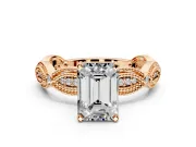 Solitaire Engagement Ring Setting for Emerald Cut Center with Marquise Panel Band and Prong Head in Rose Gold