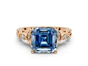 Solitaire Engagement Ring Setting for Fancy Blue Asscher Cut Center with Filigree Band and Prong Head in Rose Gold