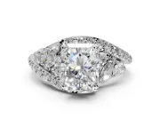 Halo Engagement Ring Setting for Radiant Cut Center with Marquise and Pave Bypass Band and Prong Head in White Gold