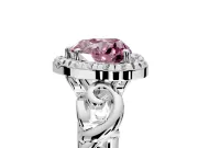 Halo Engagement Ring Setting for Fancy Pink Heart-Shaped Center with Open Scroll Shoulders and Prong Head in White Gold