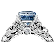 Solitaire Engagement Ring Setting for Fancy Blue Princess Cut Center with Filigree Band and Prong Head in Sterling Silver
