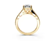 Solitaire Engagement Ring Setting for Princess Cut Center with Pave Cathedral Band and Prong Head in Yellow Gold