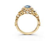 Solitaire Engagement Ring Setting for Fancy Blue Pear-Shaped Center with Filigree Band and Prong Head in Yellow Gold
