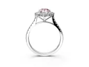 Halo Engagement Ring Setting for Fancy Pink Pear-Shaped Center with Single-Row Pave, Open Basket and Prong Head in Platinum