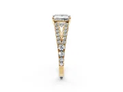 Solitaire Engagement Ring Setting for Princess Cut Center with Pave Split Shank and Prong Head in Yellow Gold
