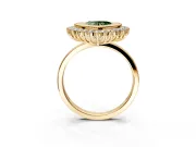 Halo Engagement Ring Setting for Fancy Green Heart-Shaped Center with Milgrain Bezel Rim, Plain Band and Prong Head in Yellow Gold