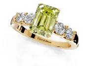 5 Stone Engagement Ring Setting for Fancy Yellow Emerald Cut Center with Plain Band and Prong Head in Yellow Gold