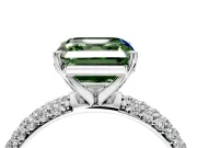 Solitaire Engagement Ring Setting for Fancy Green Asscher Cut Center with Domed Multi-Row Pave Band and Prong Head in Sterling Silver