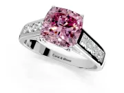 Solitaire Engagement Ring Setting for Fancy Pink Cushion Cut Center with Round Cut Channel Band and Prong Head in White Gold