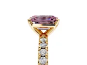 Solitaire Engagement Ring Setting for Fancy Pink Emerald Cut Center with Fine Pave Band and Claw Prong Head in Yellow Gold