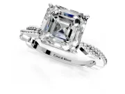 Solitaire Engagement Ring Setting for Asscher Cut Center with Twist Band and Bead Prong Head in Sterling Silver