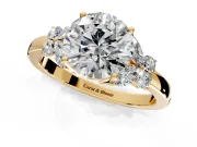 Solitaire Engagement Ring Setting for Round Cut Center with Marquise Flower Shoulders and Prong Head in Yellow Gold
