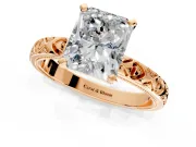 Solitaire Engagement Ring Setting for Radiant Cut Center with XO Engraved Band and Prong Head in Rose Gold