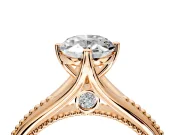 Solitaire Engagement Ring Setting for Oval Center with Milgrain Cathedral Band and Prong Head in Rose Gold