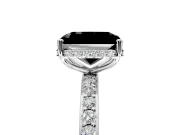 Hidden Halo Engagement Ring Setting for Fancy Black Radiant Cut Center with Pave Band and Prong Head in White Gold