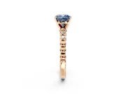 Solitaire Engagement Ring Setting for Fancy Blue Cushion Cut Center with Bezel-Dot Beaded Band and Prong Head in Rose Gold