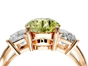 3 Stone Engagement Ring Setting for Fancy Yellow Round Cut Center with Matching Side Accents and Prong Head in Rose Gold