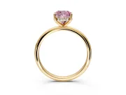 Hidden Halo Engagement Ring Setting for Fancy Pink Cushion Cut Center with Thin Round-Wire Band and Prong Head in Yellow Gold