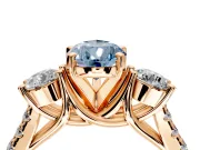 3 Stone Engagement Ring Setting for Fancy Blue Pear-Shaped Center with Crossover Basket, Pave Band and Prong Head in Rose Gold