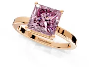 Hidden Halo Engagement Ring Setting for Fancy Pink Princess Cut Center with Wide Flat Plain Band and Prong Head in Rose Gold