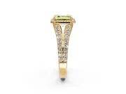 Halo Engagement Ring Setting for Fancy Yellow Asscher Cut Center with Narrow Pave Split Shank and Prong Head in Yellow Gold